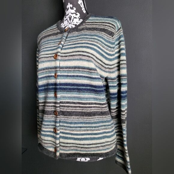 Vintage Carroll Reed Striped Blue Gray Wool Button Down Sweater Cardigan NWOT - Picture 4 of 15